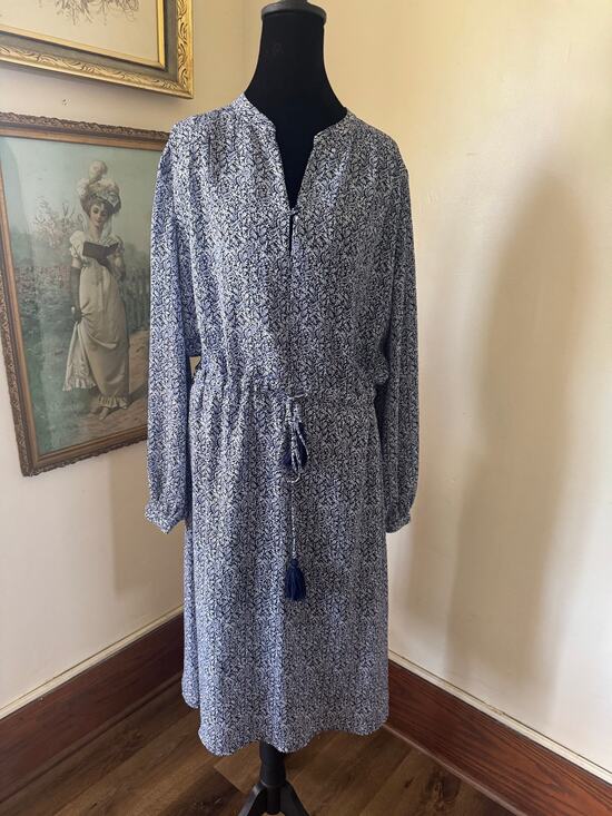 Threads & States Dresses & Skirts - Threads & States Blue Paisley Floral Midi Dress Tassel Tie Waist Size L
